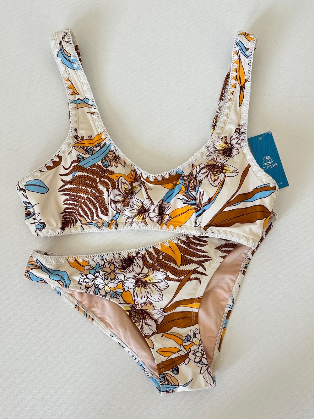 Cupshe Tropical Bralette Low Rise Hipster Bikini Set Size M Top & S Bottom